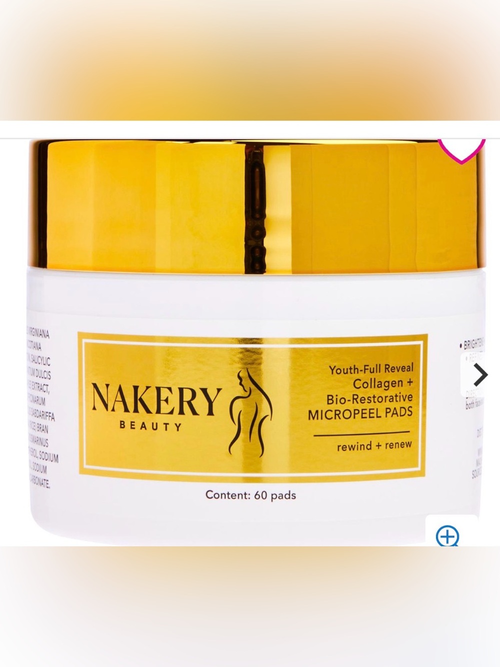 Nakery Beauty Gold Micropeel Pads - Collagen Bio-Restorative Face Pads